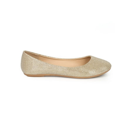 REFRESH Women Glitter Shimmer Round Toe Slip On Ballet Flat CG89